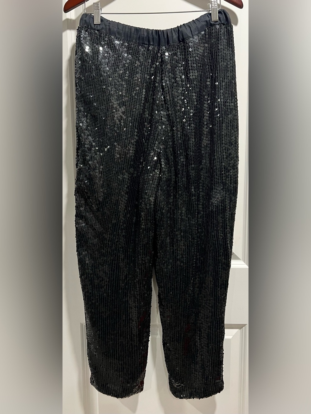 Candlelight Vintage 1980s Silk Sparkling Black Sequin Pull-On Pants Size M